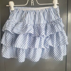 EUC. Girls M (8-10) Polo Ralph Lauren Pale Blue White Stripe Tiered Ruffle Skirt
